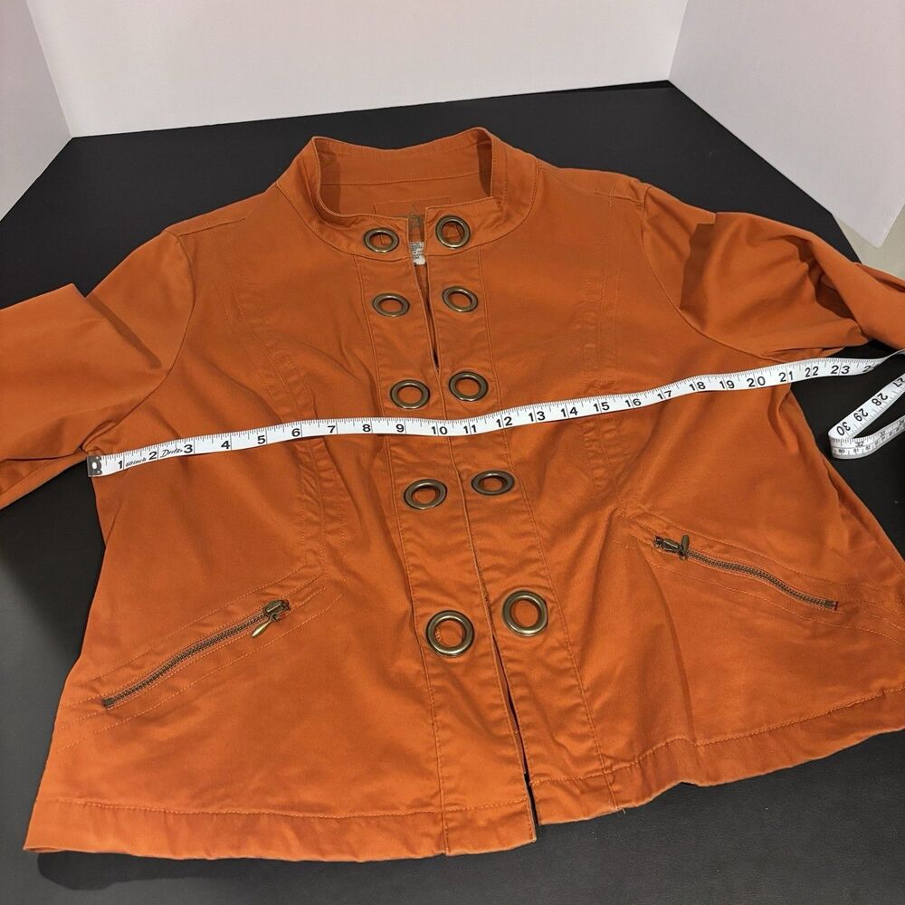 Live a Little Orange Eyelet Grommet Zip Jacket Women’s XL Stretch Cotton Casual - Picture 8 of 9